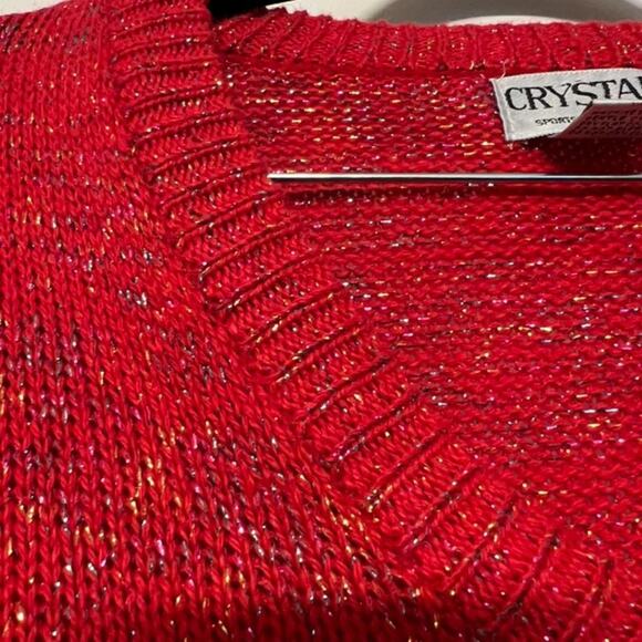 Vintage Crystal Sportswear Sparkly Red Knit Crew Sweater - Size M - Picture 7 of 9